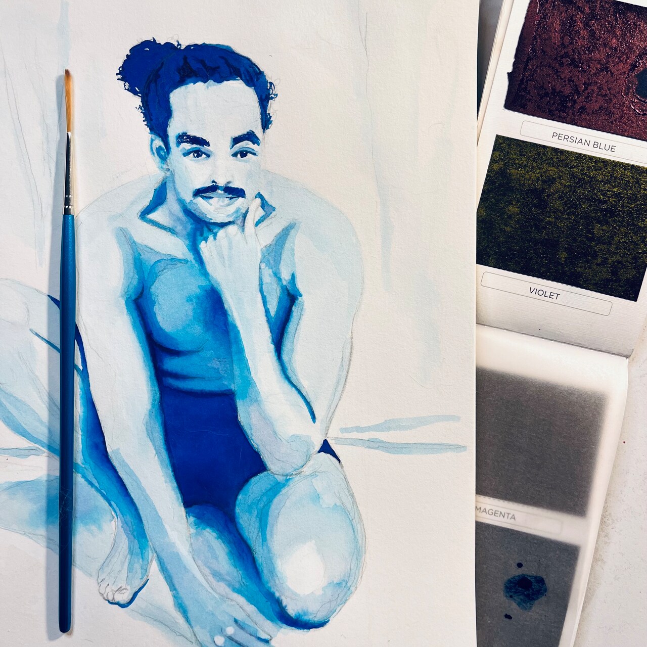 Monochromatic Watercolor Value Study of a Crouching Figure with @AdrienneHodgeArt